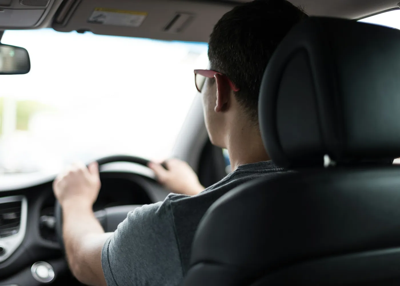 The inside of a driving school car